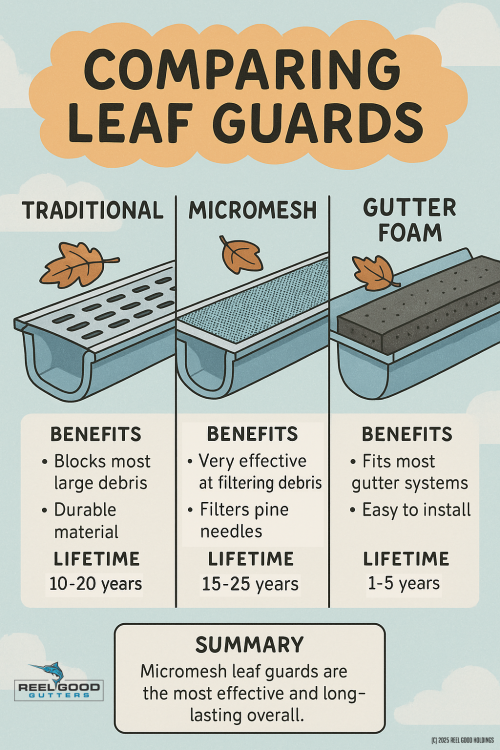 Gutter guard comparison - traditional, micromesh, and foam insert options
